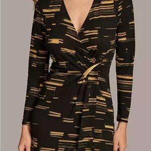 Donna Karan Black and Gold Long Sleeve Dress